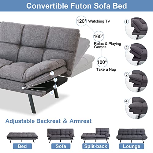 Dark Grey Memory Foam Convertible Sofa Bed
