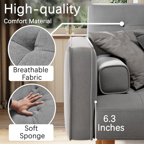 Modern Grey Convertible Futon Sofa with Pillows