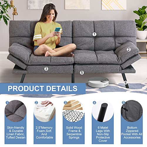 Dark Grey Memory Foam Convertible Sofa Bed