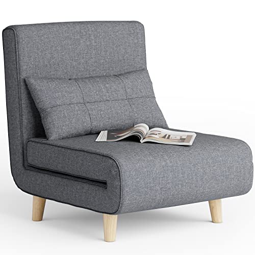 Dark Grey Convertible Sofa Bed Chair with Pillow
