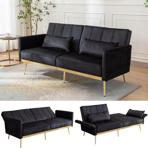 Velvet 70'' Convertible Futon Sofa Bed - Black