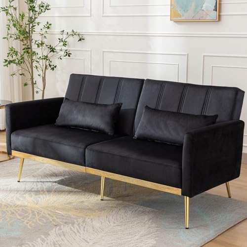 Velvet 70'' Convertible Futon Sofa Bed - Black