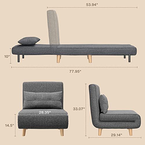 Dark Grey Convertible Sofa Bed Chair with Pillow