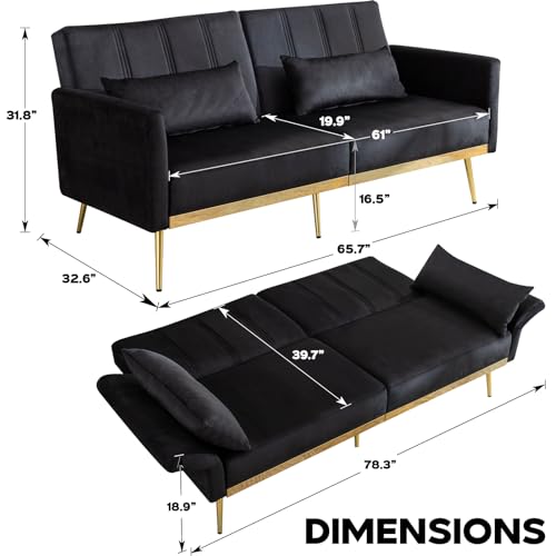 Velvet 70'' Convertible Futon Sofa Bed - Black