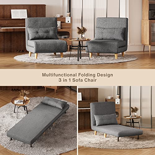 Dark Grey Convertible Sofa Bed Chair with Pillow
