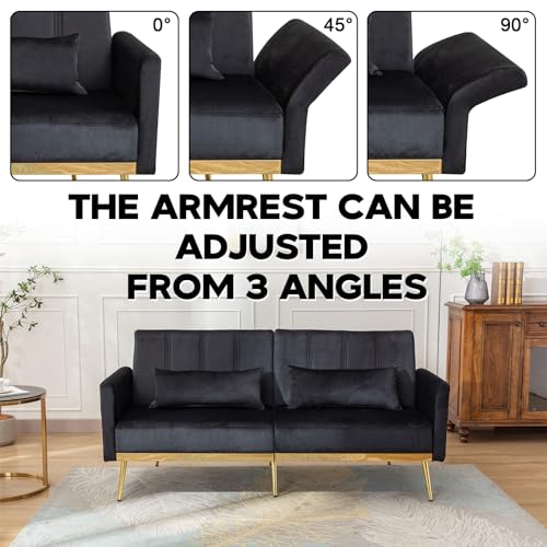 Velvet 70'' Convertible Futon Sofa Bed - Black
