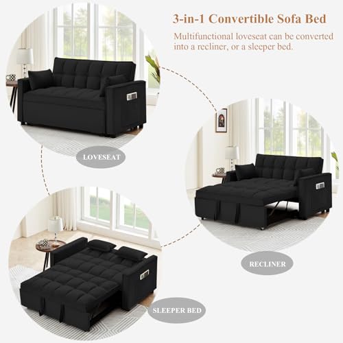 Modern Velvet Convertible Sofa Bed with Pillows