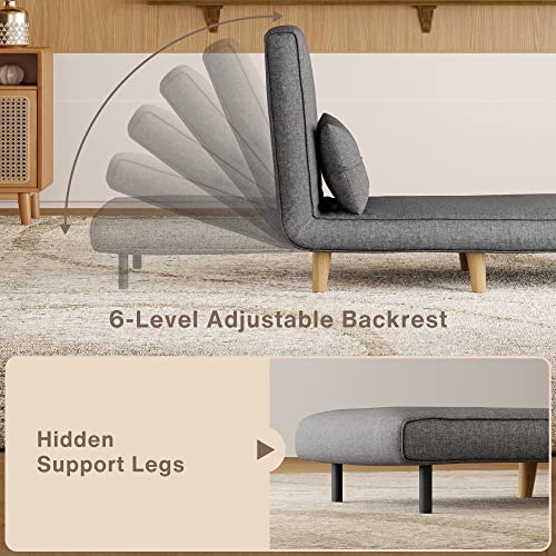 Dark Grey Convertible Sofa Bed Chair with Pillow