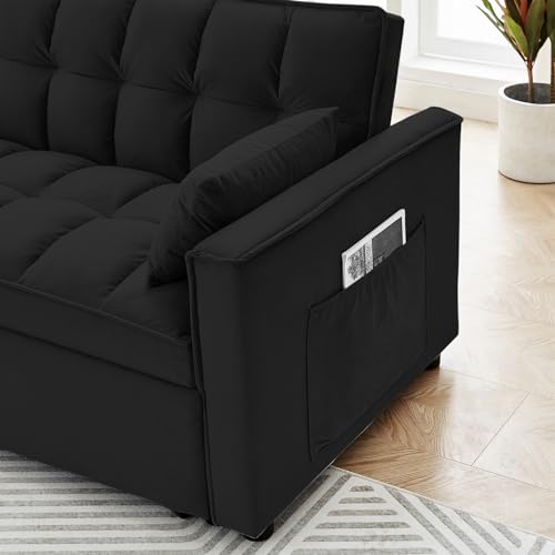 Modern Velvet Convertible Sofa Bed with Pillows