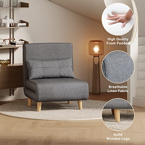 Dark Grey Convertible Sofa Bed Chair with Pillow