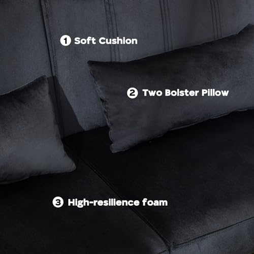 Velvet 70'' Convertible Futon Sofa Bed - Black