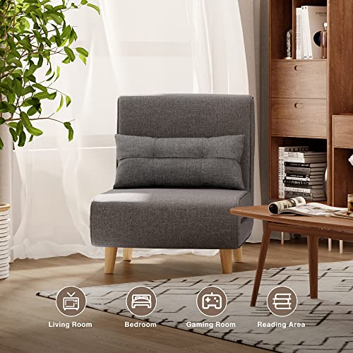 Dark Grey Convertible Sofa Bed Chair with Pillow