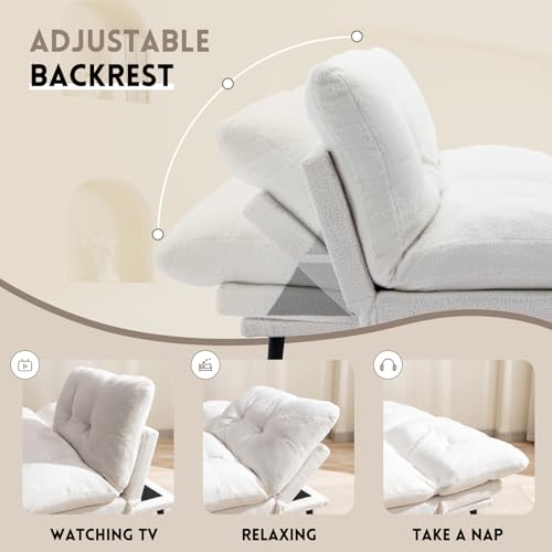 Beige Convertible Futon Sofa Bed with Adjustable Backrest