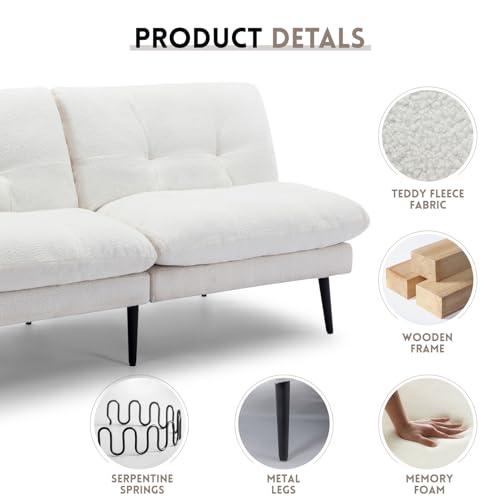 Beige Convertible Futon Sofa Bed with Adjustable Backrest