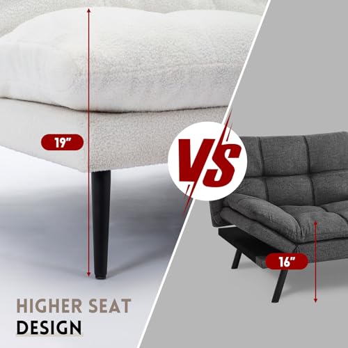Beige Convertible Futon Sofa Bed with Adjustable Backrest