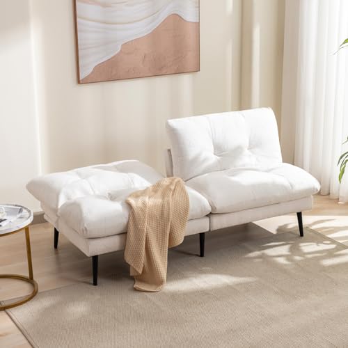 Beige Convertible Futon Sofa Bed with Adjustable Backrest