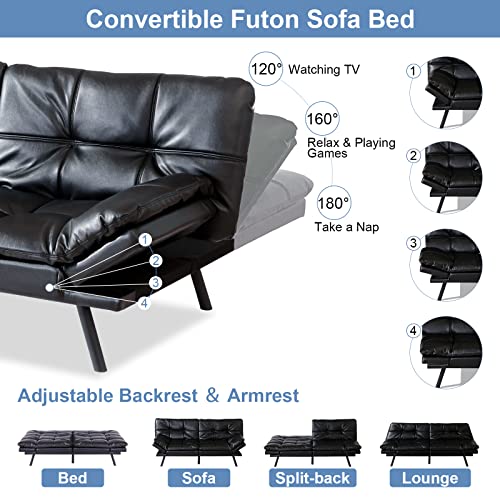 Convertible Futon Sofa Bed with Adjustable Armrests