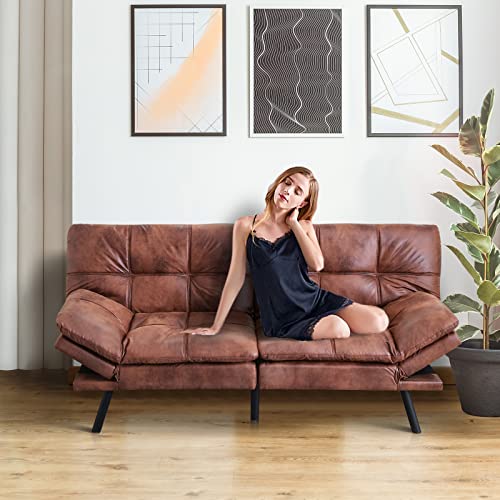 Modern compact memory foam futon sofa in brown color