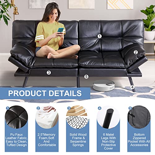 Convertible Futon Sofa Bed with Adjustable Armrests