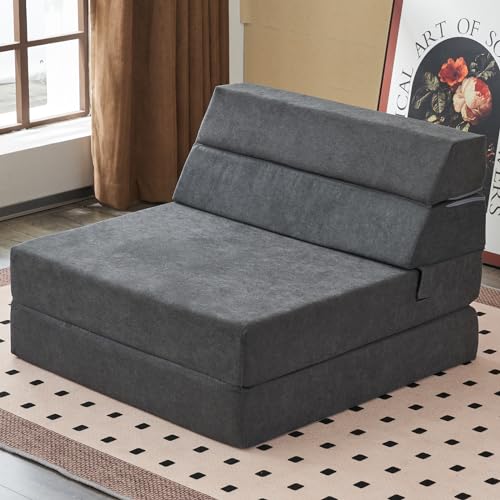 Foldable Kids Couch and Mattress in Dark Gray