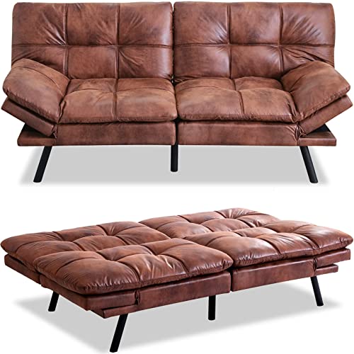 Modern compact memory foam futon sofa in brown color