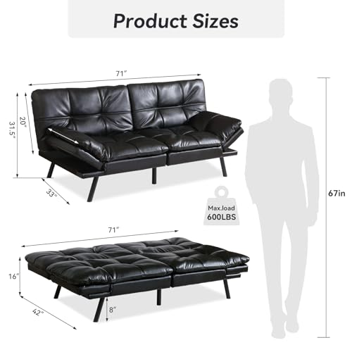 Light Black Convertible Memory Foam Sofa Bed