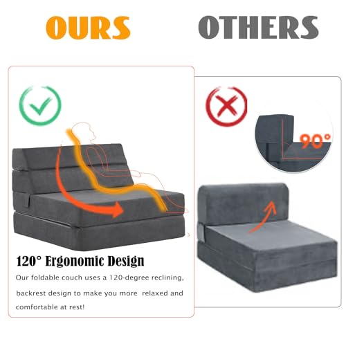 Foldable Kids Couch and Mattress in Dark Gray