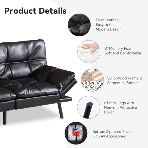 Light Black Convertible Memory Foam Sofa Bed