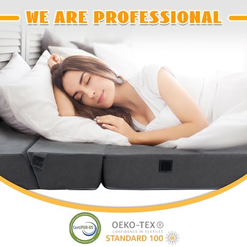 Foldable Kids Couch and Mattress in Dark Gray