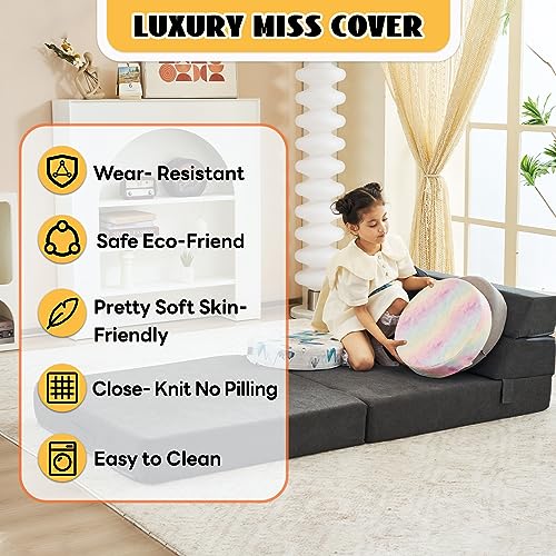 Foldable Kids Couch and Mattress in Dark Gray