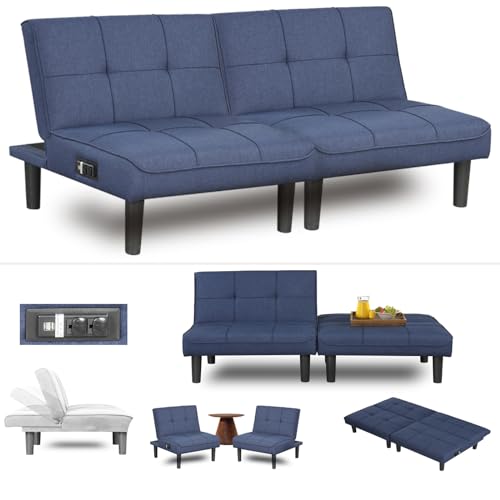 Blue 3-in-1 Convertible Futon Sofa Bed Set