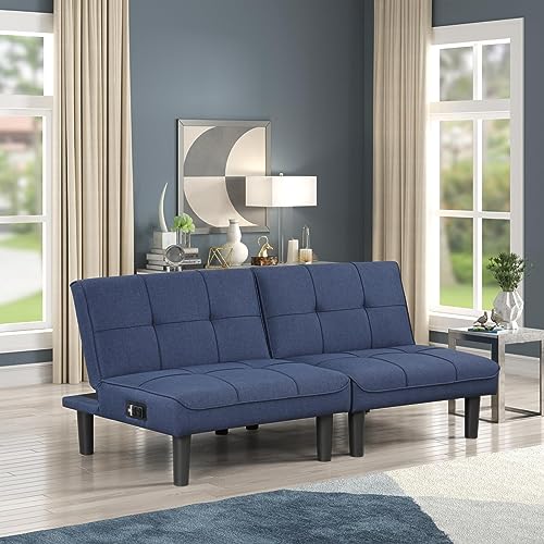 Blue 3-in-1 Convertible Futon Sofa Bed Set