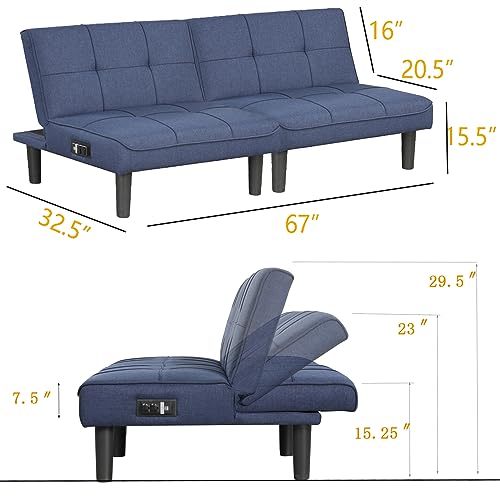 Blue 3-in-1 Convertible Futon Sofa Bed Set