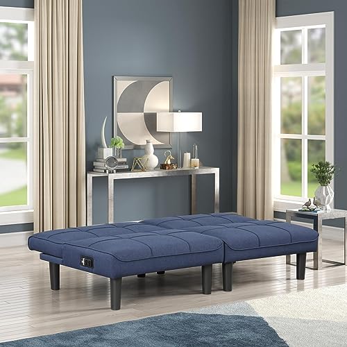 Blue 3-in-1 Convertible Futon Sofa Bed Set