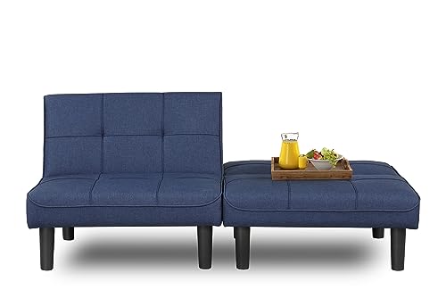 Blue 3-in-1 Convertible Futon Sofa Bed Set