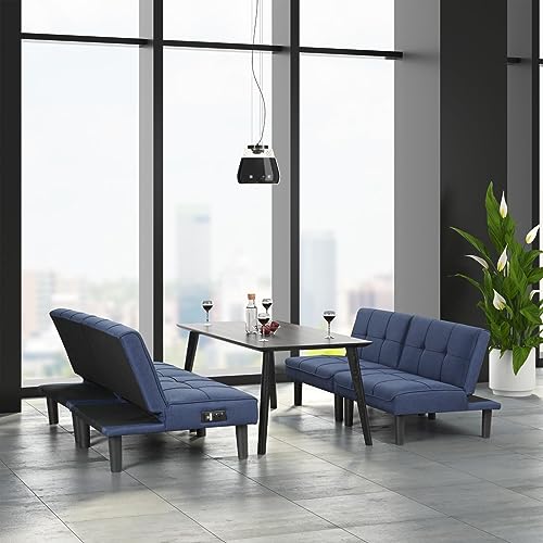 Blue 3-in-1 Convertible Futon Sofa Bed Set