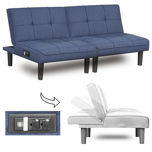 Blue 3-in-1 Convertible Futon Sofa Bed Set