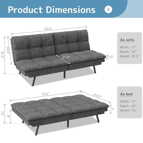Wood-It Memory Foam Convertible Sofa Bed - Dark Gray