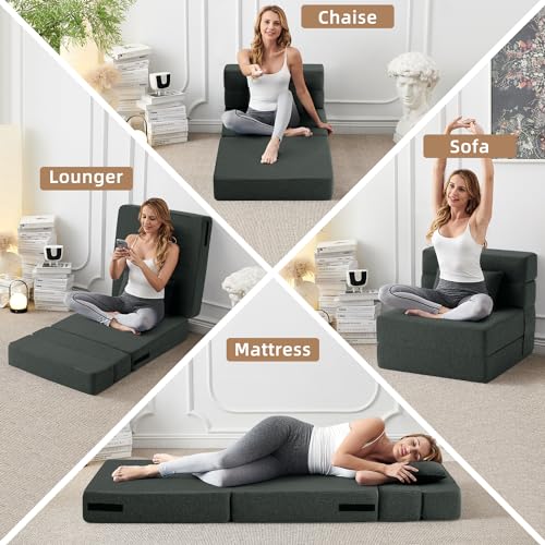Folding Sofa Bed with Pillow – Dark Gray