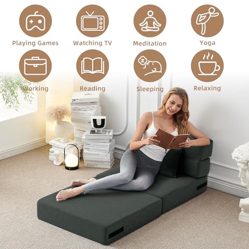 Folding Sofa Bed with Pillow – Dark Gray