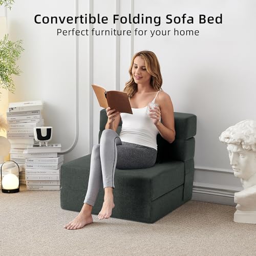 Folding Sofa Bed with Pillow – Dark Gray