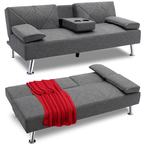 VECELO Modern Convertible Sofa Bed with Cup Holders