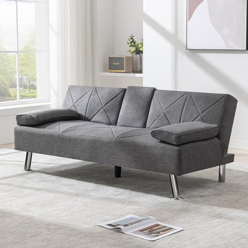 VECELO Modern Convertible Sofa Bed with Cup Holders