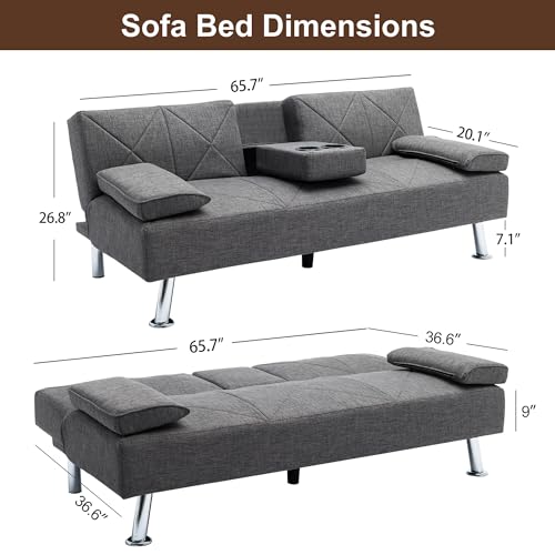 VECELO Modern Convertible Sofa Bed with Cup Holders