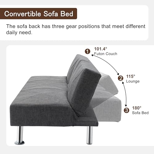 VECELO Modern Convertible Sofa Bed with Cup Holders