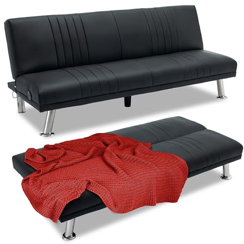 Modern Convertible Faux Leather Sleeper Sofa Bed