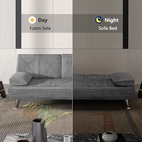 VECELO Modern Convertible Sofa Bed with Cup Holders