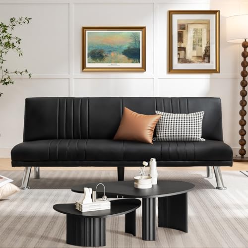 Modern Convertible Faux Leather Sleeper Sofa Bed