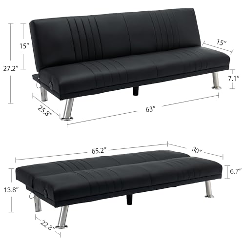 Modern Convertible Faux Leather Sleeper Sofa Bed