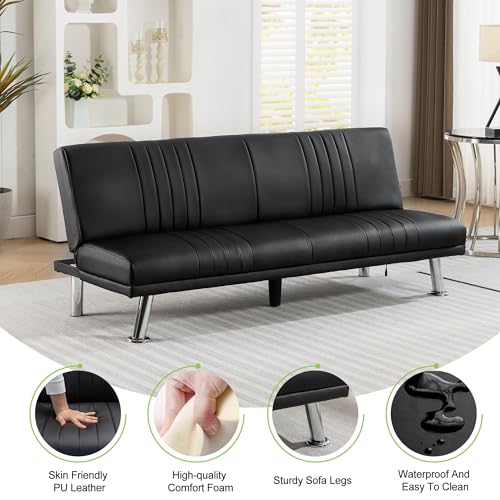 Modern Convertible Faux Leather Sleeper Sofa Bed